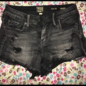 True Craft Black Distressed Shorts